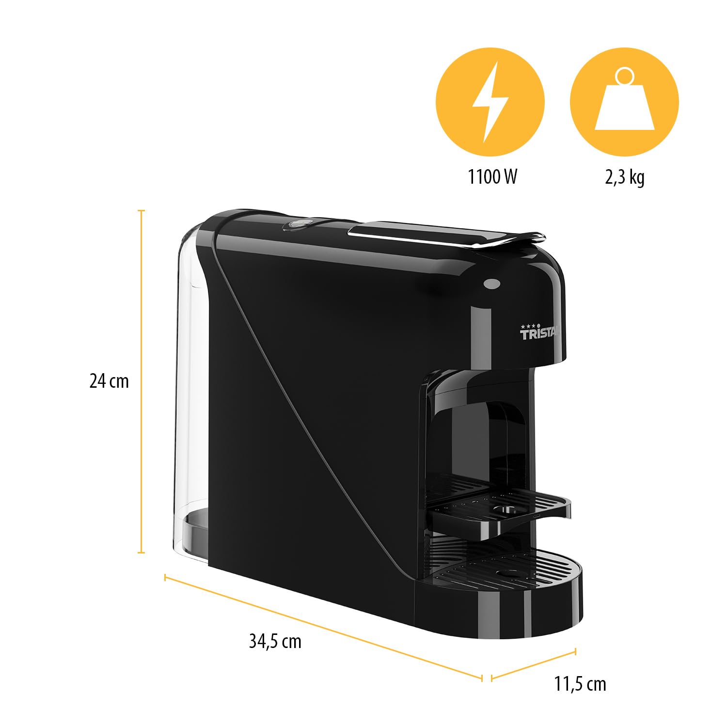 Tristar Machine à Café à Capsules, Réservoir 0,8 l, 1400 W, Compatible avec Capsules Nespresso, Bac d’égouttage Amovible, Arrêt Automatique, CM-2302