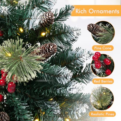31" Prelit Artificial Christmas Tree Urn Filler – Battery Operated Outdoor Christmas Planter Filler with Timer, Multi-Color Lights, Berries & Pine Cones for Porch, Yard & Garden, 2 Pack by Cikshr - Image 3