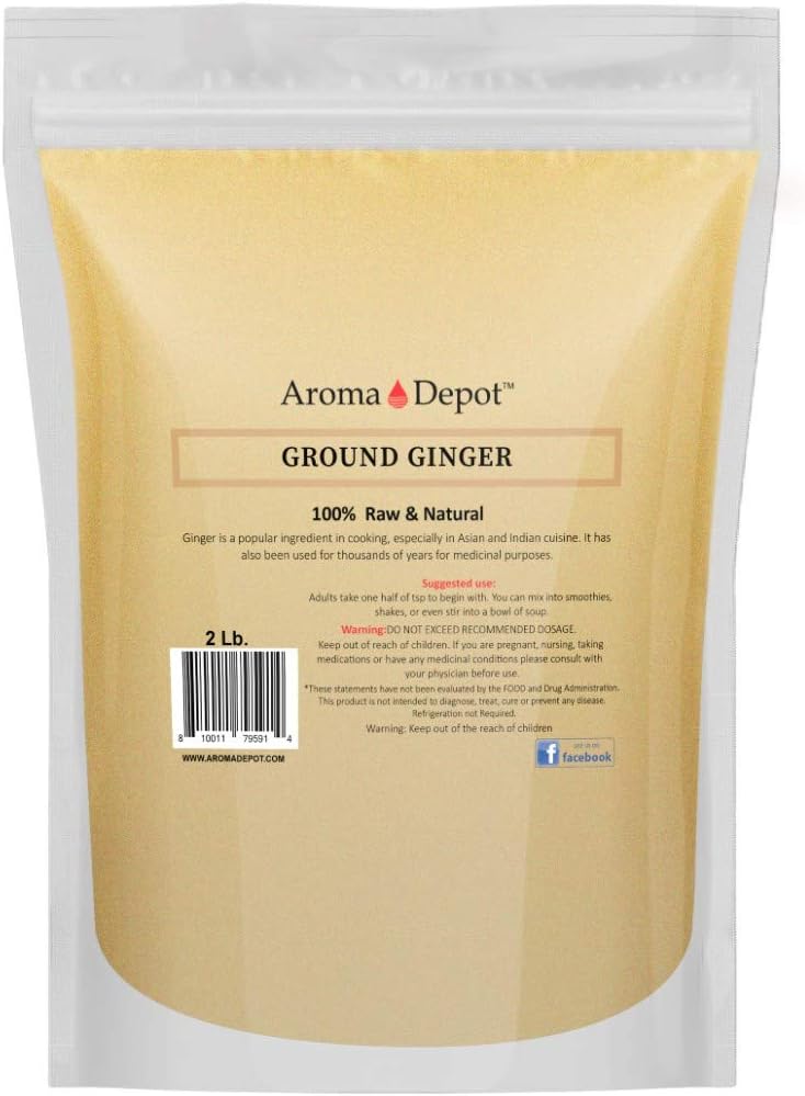 Ginger Powder 2 lbs. Raw Natural Keto, Vegan, Rich in Vitamin C - Recommended for Use in Food, Tea, Juice, or Coffee - Non-GMO, Gluten-Free - Originated in India