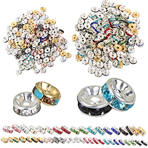 JNCH 300pcs Abalorios Espaciadores 6mm+8mm Mixtos Separador Abalorios de Cristal Rhinestone Espaciador Cuentas Espaciadoras para Hacer Pulseras DIY Collares Joyería Bisutería Multicolor Mezclado