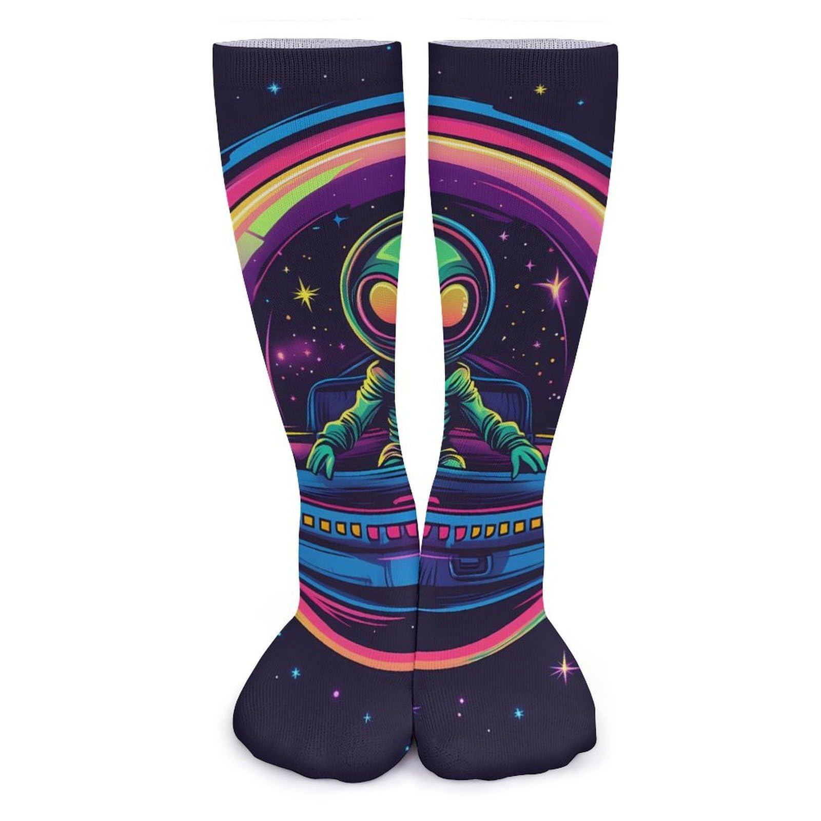 asbwuo Spa-ce Alien Women's Long Socks Fashion Knee High Athletic Tube Sock Casual Stockings
