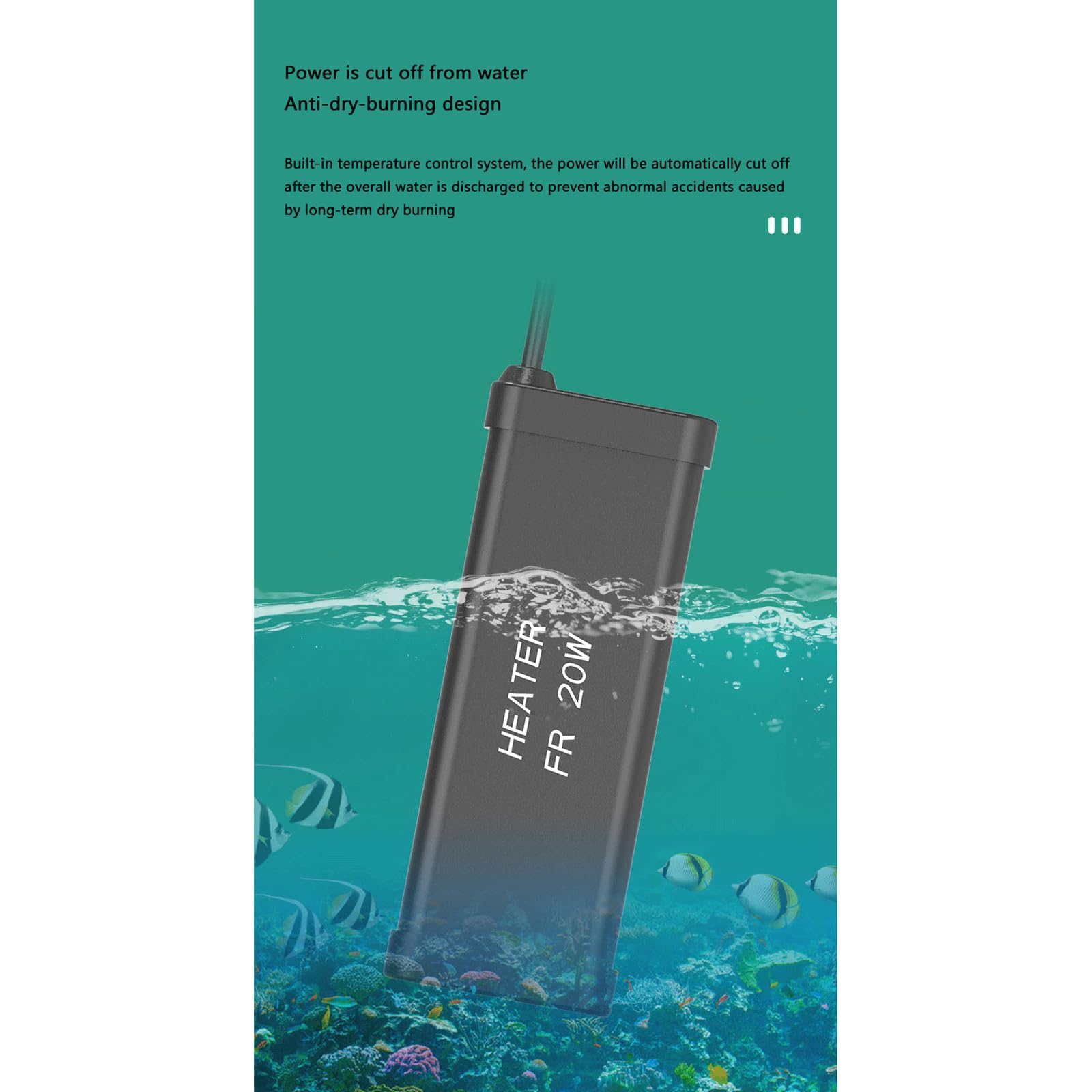 Termostato a basso livello dell'acqua per tartarughe, asta di riscaldamento per acquario, 5 W (20 W)