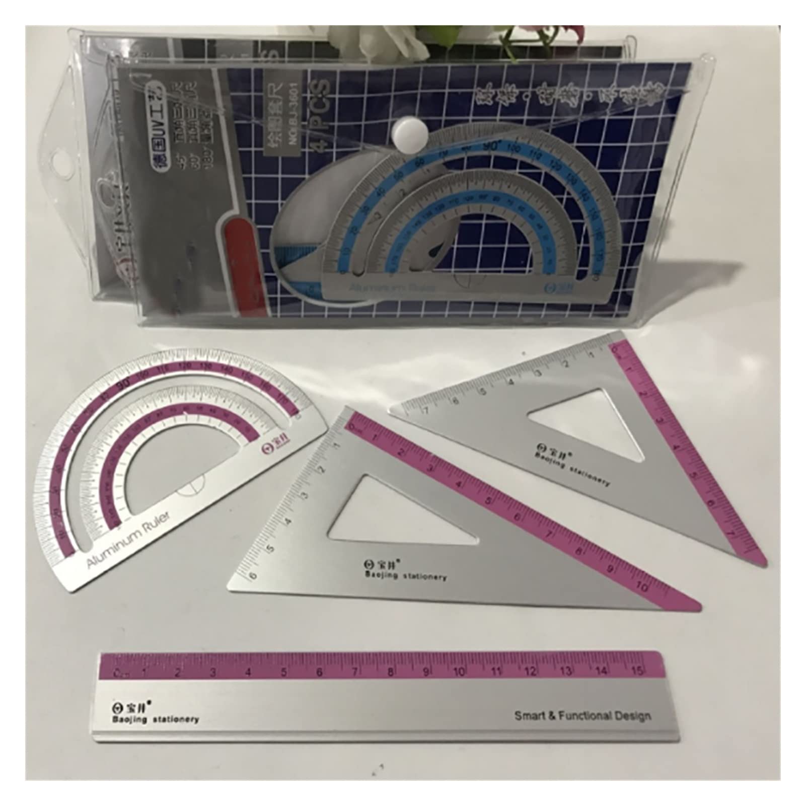 4 teile/satz Multi-funktion Aluminium Legierung Lineal Aluminium Winkelmesser Schule Büro Schreibwaren Liefert Geschenke Design Lineal,Lineale(China)