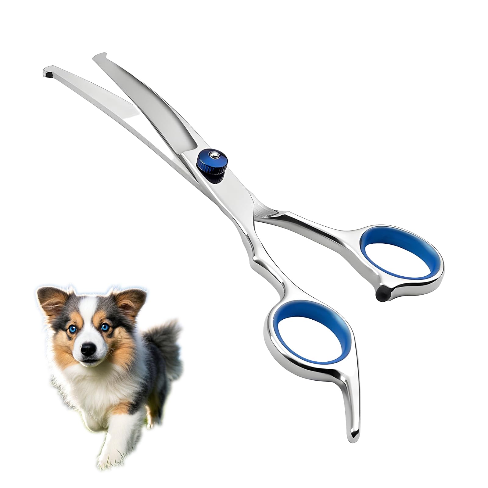Hjdjbd Blue Dog Scissors, Dog Scissors, Curved, Fur Scissors, Dog Hair Cutting, Paw Scissors, Fur Scissors For And Cats, Professional Round Grooming Scissors, Cat Grooming Scissors, Scissors, Hair Scissors