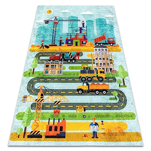 rugsx Kinderteppich JUNIOR 52105.801 Baustelle, Straßen, für Kinder, Anti-Rutsch - blau 80x150 cm
