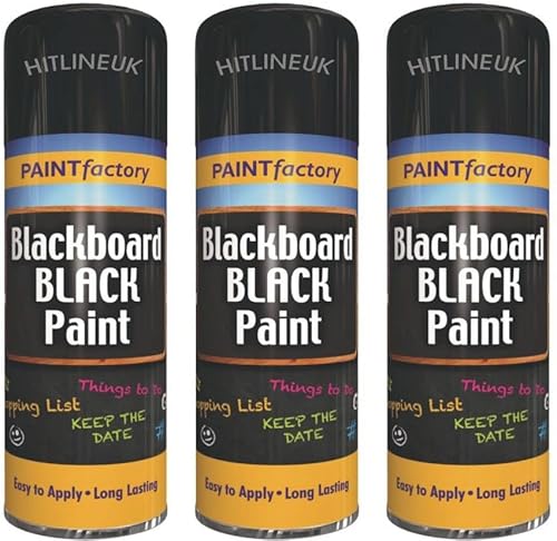 HitlineUK 3 x Blackboard Spray Paint Black, 400ml Non-Reflecting Matt Finish Creates, Renew and Smooth Look, Chalkboard Paint Spray designed Fast-Drying Formulation