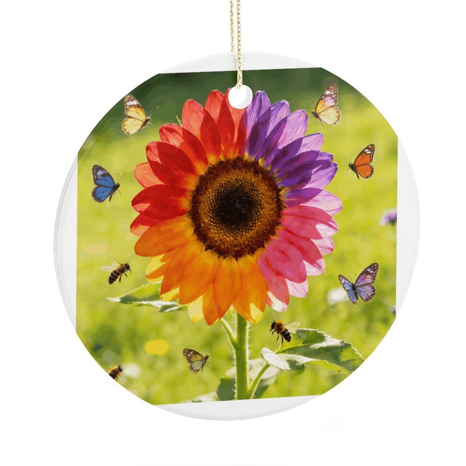 Fodpand Women's Style Colorful Sunflower Ceramic Christmas Ornament,Wall Hanging Decor Windows Hanging Decor Best Friend Birthday Gifts, Friendship Gifts Car Hanging Ornament Gift For Girls, Teachers 2.9 In