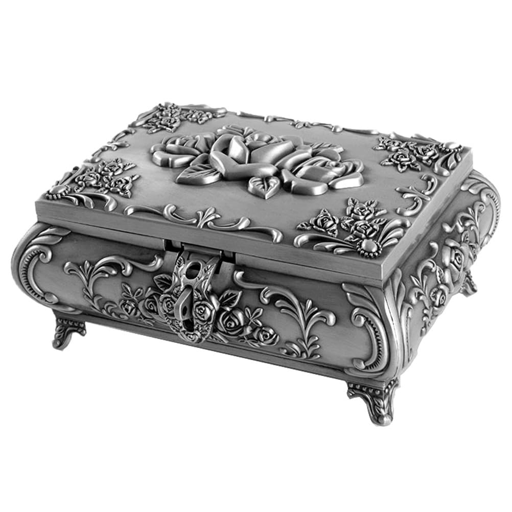 Vintage Schmuckkästchen aus Metall in Rechteckform, Silber