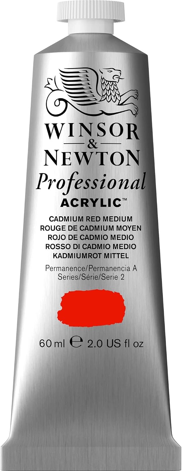 Winsor & Newton Artist's Professional Acrylic - 2oz Acrylic Paint Tube, Medium Cadmium Red Color