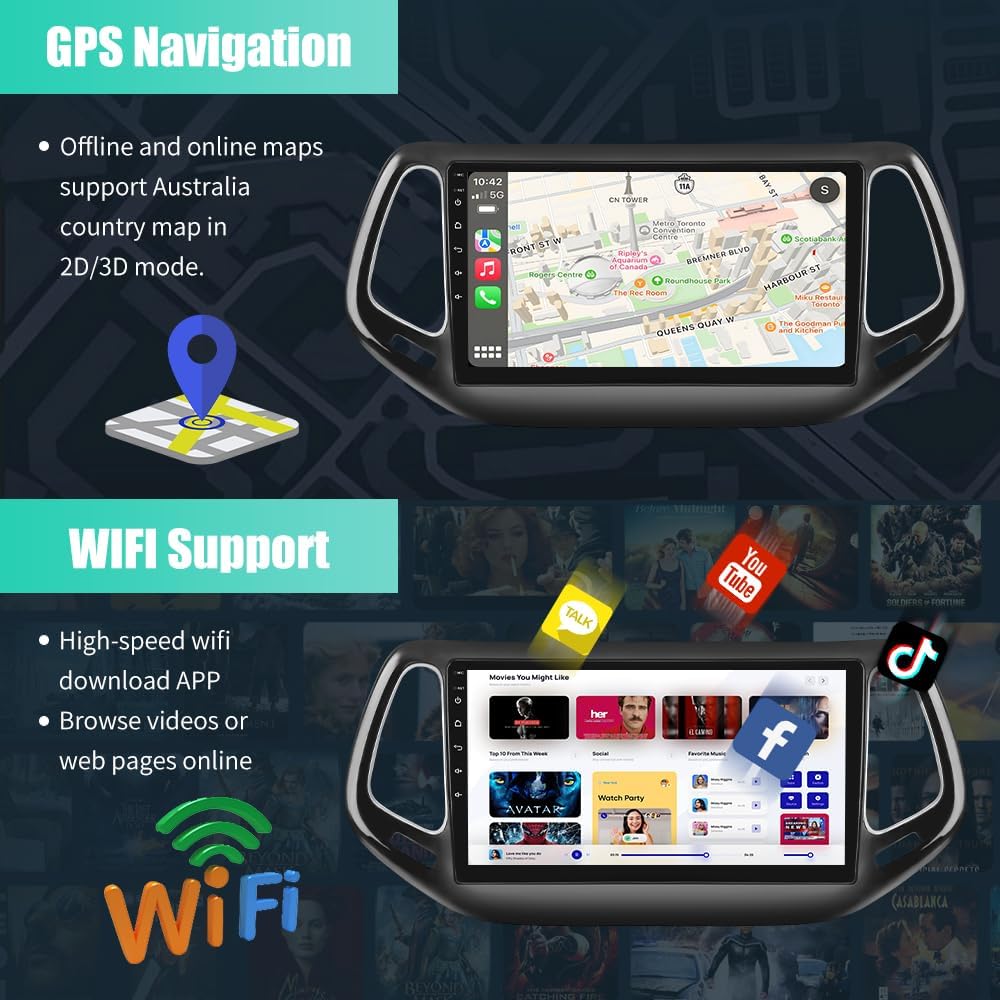 Android 13 Car Stereo Radio for Jeep Compass 2017-2020 10.1 Inch Touchscreen Wireless CarPlay Android Auto Bluetooth GPS FM
