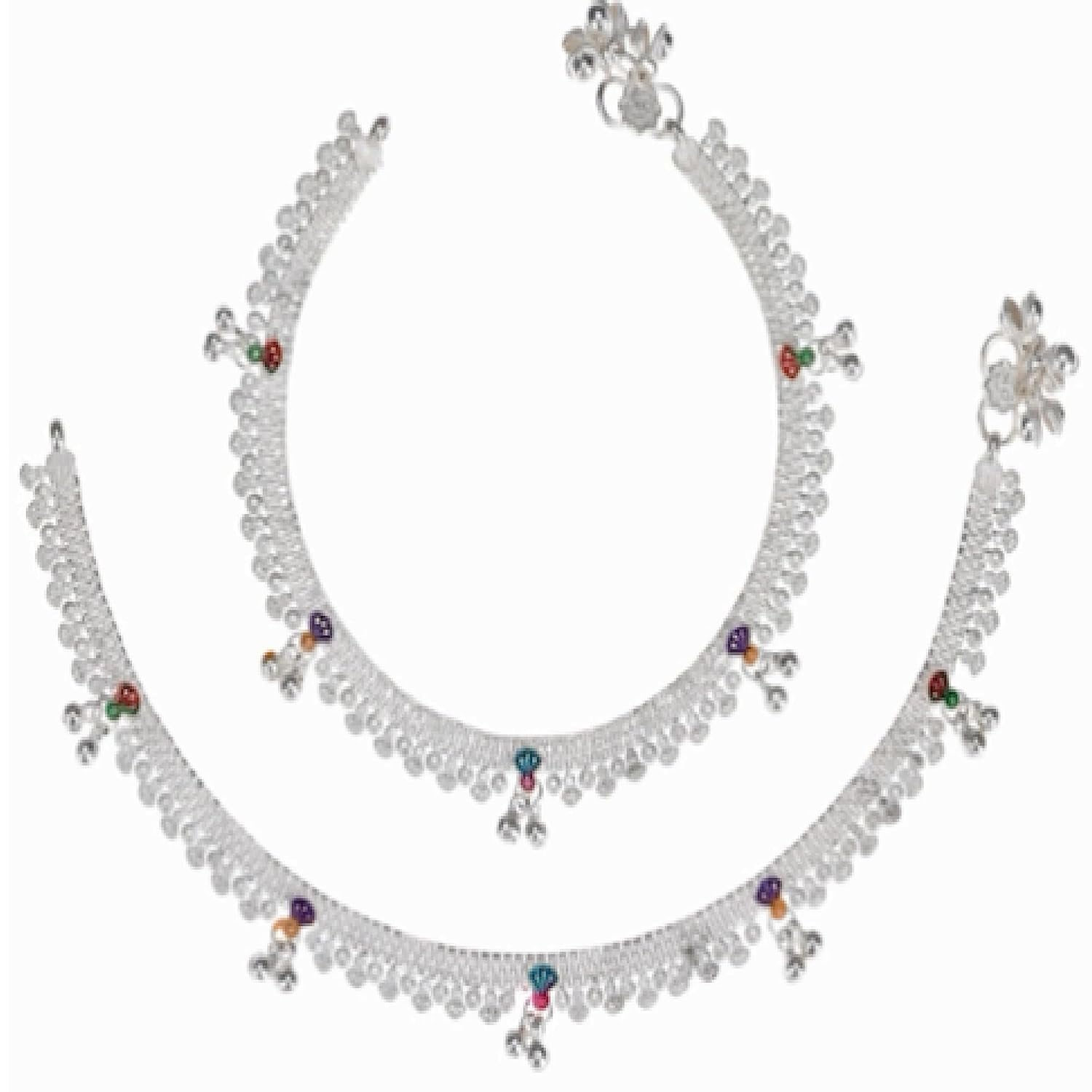 Navjai Trendy Flexible Oxidised Silver Anklets stylish Simple Sober Thin Kolusu Payal Pair with Attached Ghungroo Chain Design Barefoot Foot Jewellery for Women & Girls (B0C861PC9L) Amazon Price History, Amazon Price Tracker