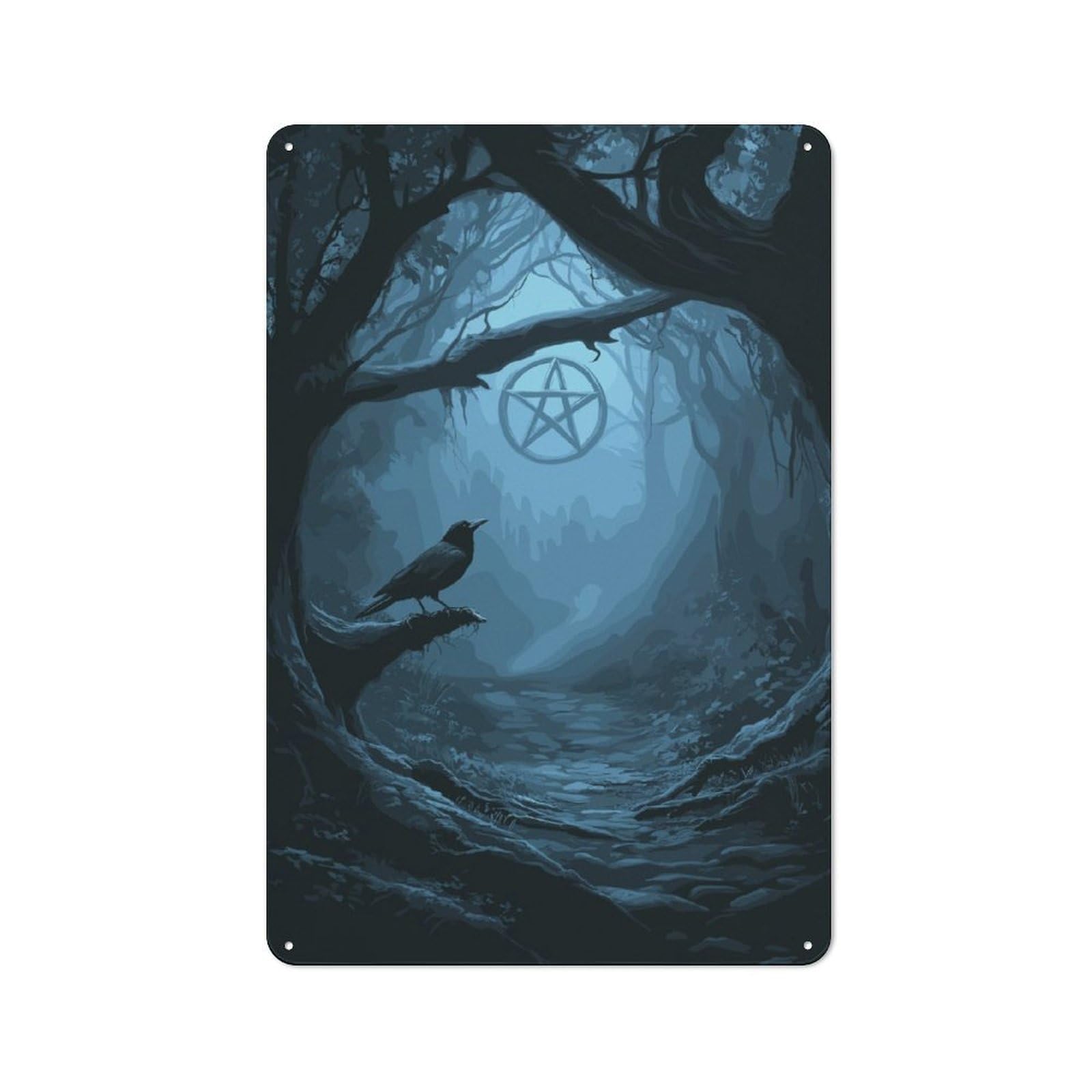 Junmoney Mystic Forest Path With Pentagram Printed Metal Sign 30X20cm For Man Cave Or Games Room, Suited To Games Room Collectors