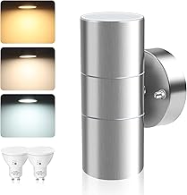ALUSSO LIGHTING Edelstahl LED Wandleuchte Innen/Außen Up Down Aussenlampe, Wandlampe inkl. 2x 8W GU10 Glühbirnen 750LM 3000K/4000K/6000K Außenlampe, Außenleuchte IP65 Wasserdicht für Garten, Silber
