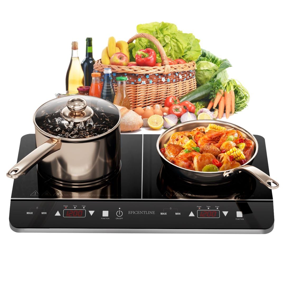 Amazon.com: Double Induction Cooktop, 1800W Powerful Induction Burners with  2 Large 8 Heating Coils, 2 Burner Portable Induction Cooktop with 9 Power  Settings, 180 Mins Timer u0026 Child Safety Lock, Black: Home u0026 Kitchen