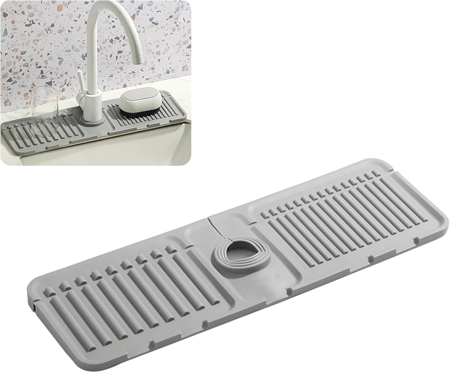 Faucet Mat for Kitchen Sink Premium Silicone Splash Guard Fast Drying Sink Protector Tray for Kitchen Bathroom Stone Sink Faucet Drip Catcher Countertop Water Absorbing Sink Organizer-image-15