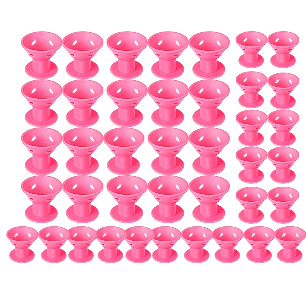 AIITLLYNA Silicone Hair Curlers,40 Pcs Magic Hair Rollers Set Curling Tools No Heat for Women Girls Long Short Hair Accessories - Include 20 Large & 20 Small Silicone Curlers(pink)