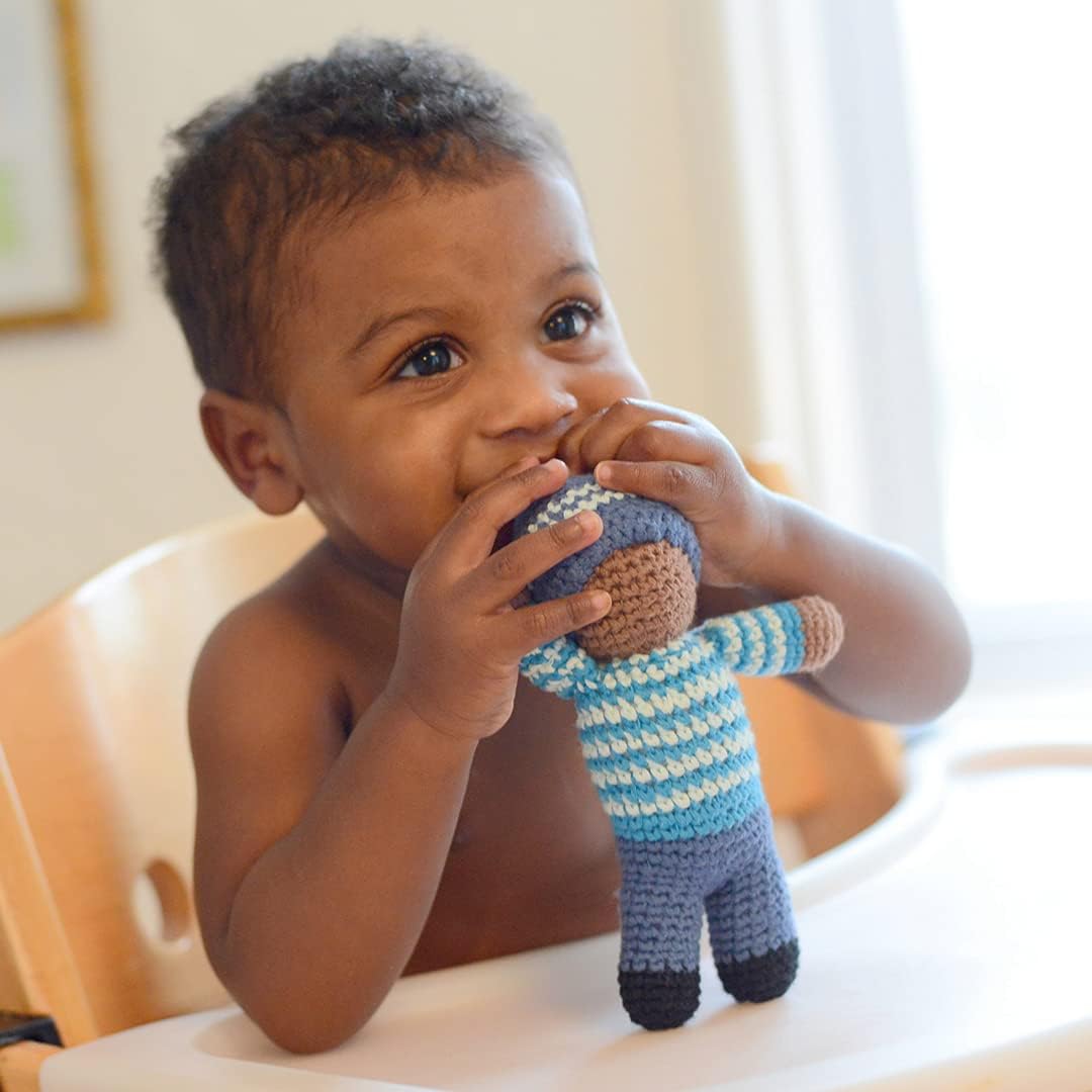 Pebble | Handmade Pixie Rattle - Birch - Blue | Crochet | Fair Trade | Pretend | Imaginative Play | Montessori | Machine Washable