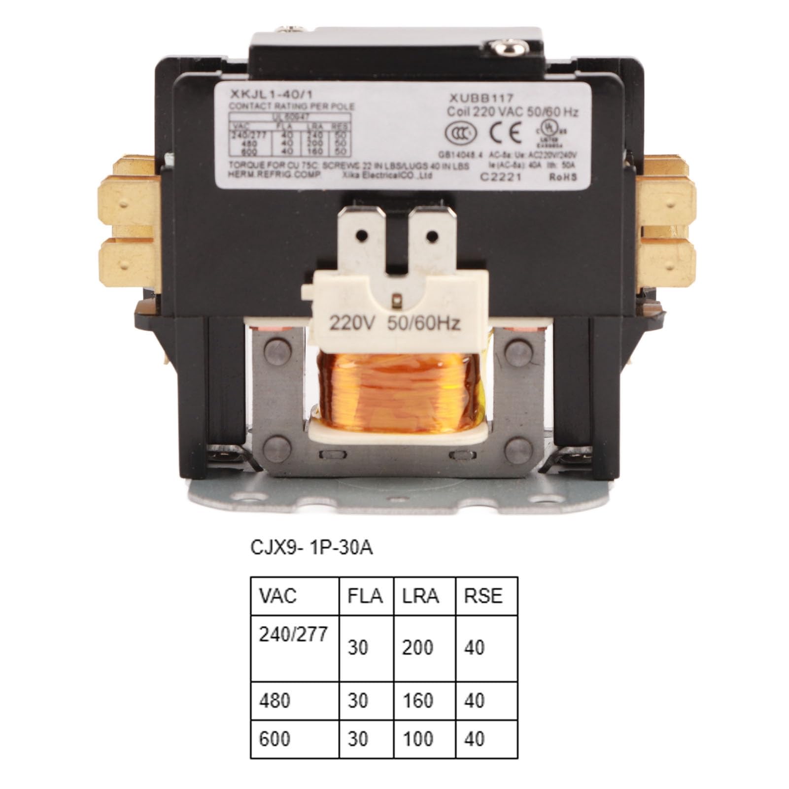 Contacteur AC Robuste Pa66, en Plastique thermodurcissable, contacteur à condensateur pour climatiseur, 220V, 50/60Hz (1P)