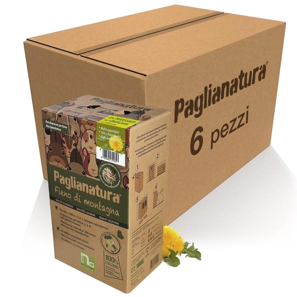 Distributeur de foin de montagne avec pissenlit | 100 % naturel, riche en fibres | Nourriture pour lapins, rongeurs et petits animaux | Alimentation saine et équilibrée (6 pièces)