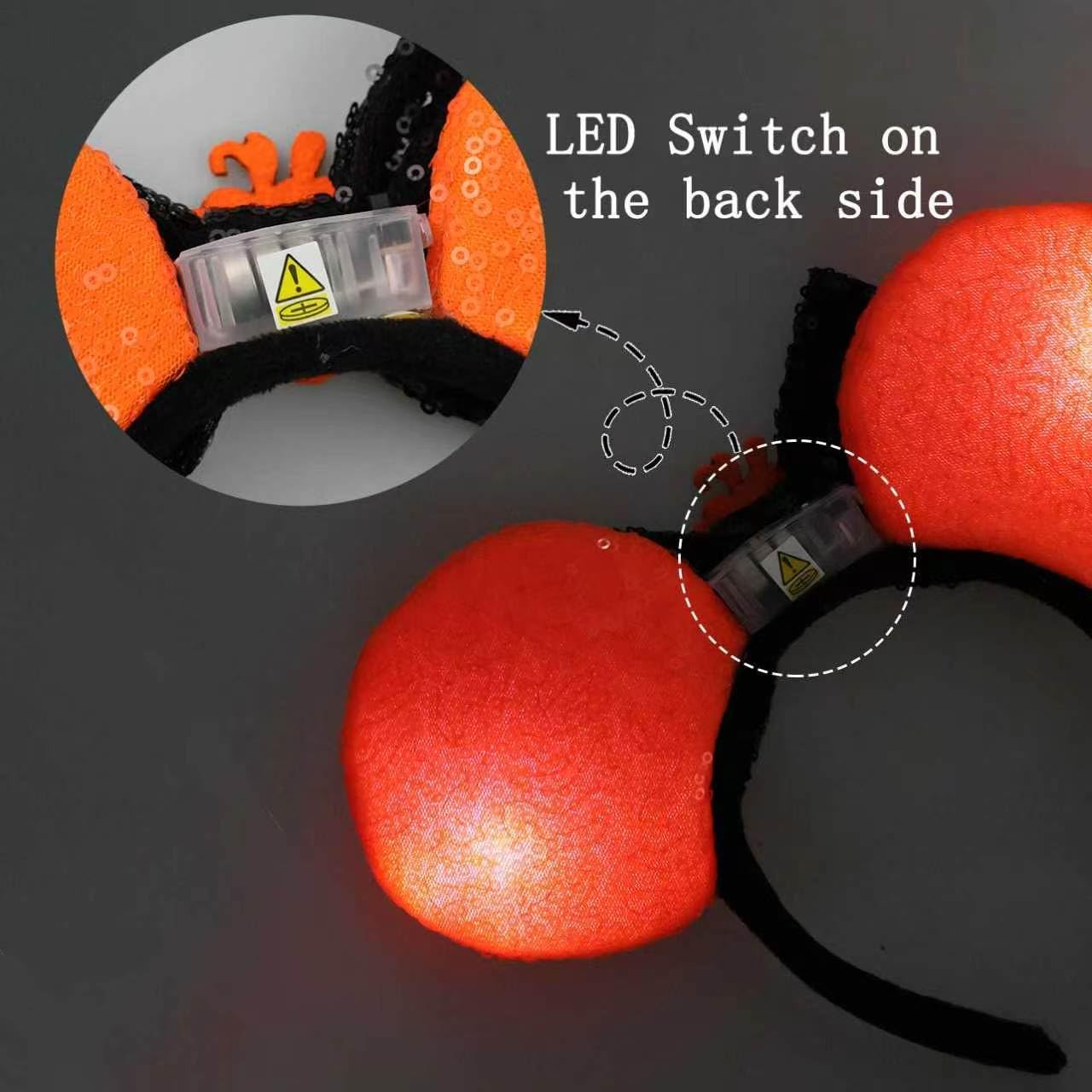 LED Halloween Mouse Ear Light Up Headband, Sequin Bow Hairband, Flash Glowing Party Decoration Headwear Hair Accessories