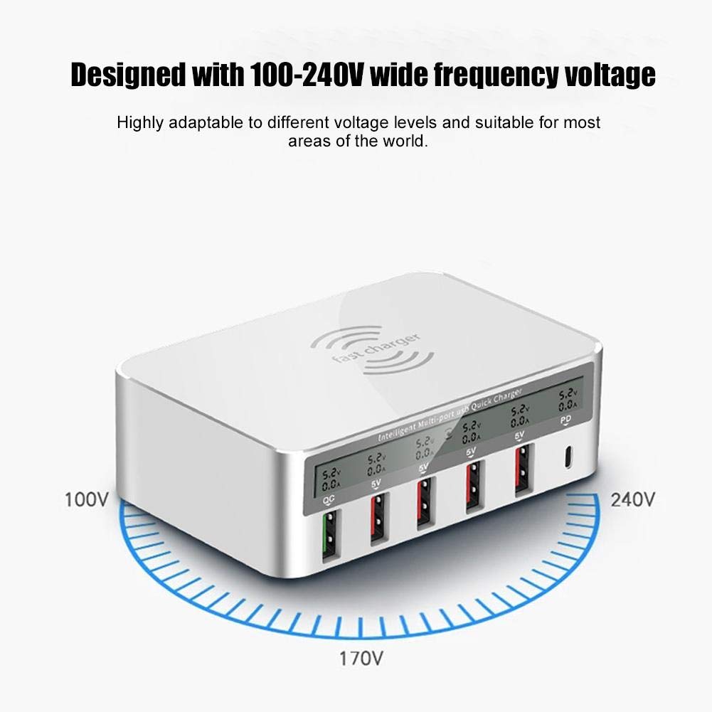 Wieloportowa ładowarka USB, stacja dokująca multi USB Bezprzewodowa ładowarka z QC 3.0 i wyświetlaczem LCD Szybka ładowarka biurkowa do smartfona, tabletu, komputera