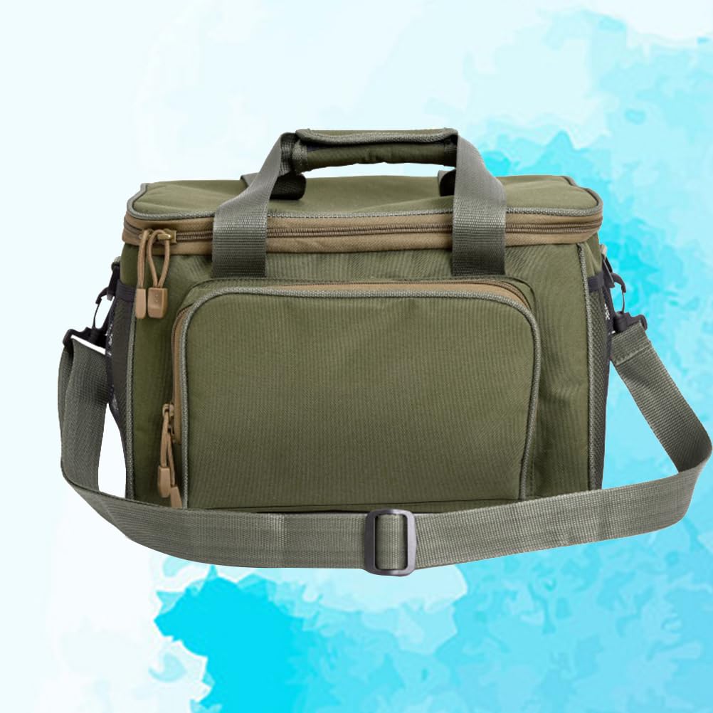 à Dos de Rangement imperméable pour matériel de pêche Multifonction en Tissu Oxford avec bandoulière et Porte-Bouteille d'eau Vert armée 37 x 25 x 25 cm