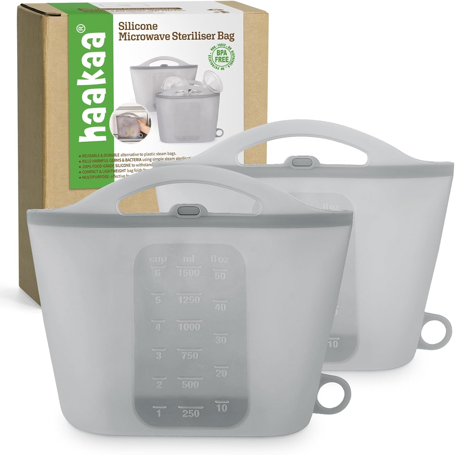 On-The-Go Silicone Microwave Steam Sterilizer Bags (2-Pack) gray