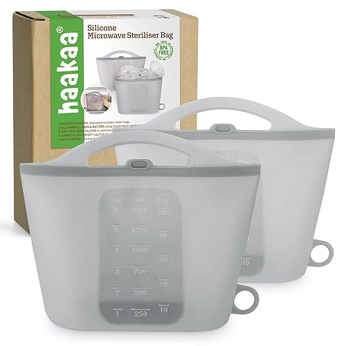 Miniatura 15 de Haakaa Portátiles - Bolsas esterilizadoras de vapor de silicona para microondas, para viajes, bolsas de vapor reutilizables de silicona de Gris, 2
