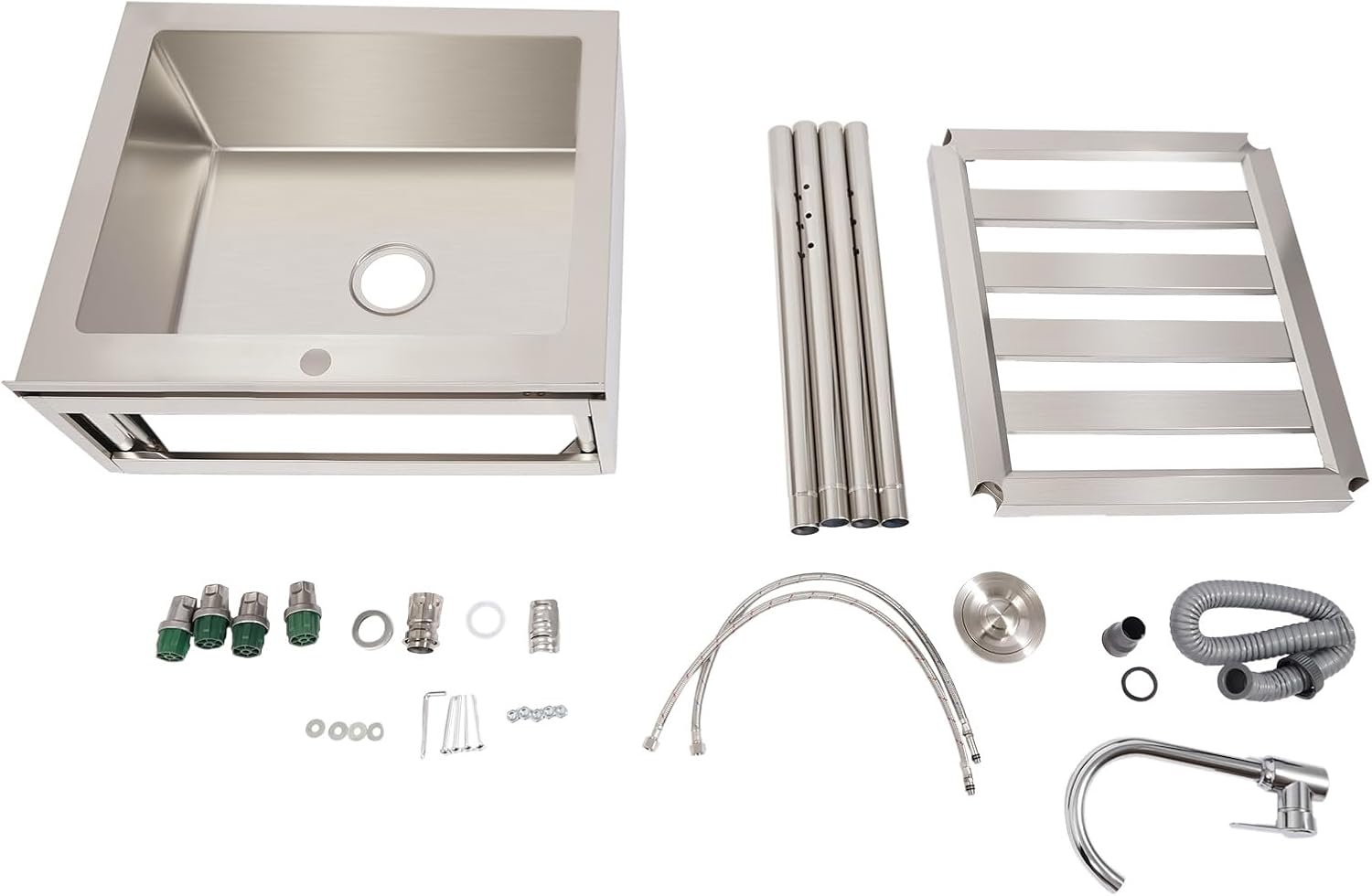 Freestanding Utility Sink Single Bowl Laundry Sink | Stainless Steel, Hot/Cold Water, Storage Shelf | for Kitchen, Bathroom, Farmhouse