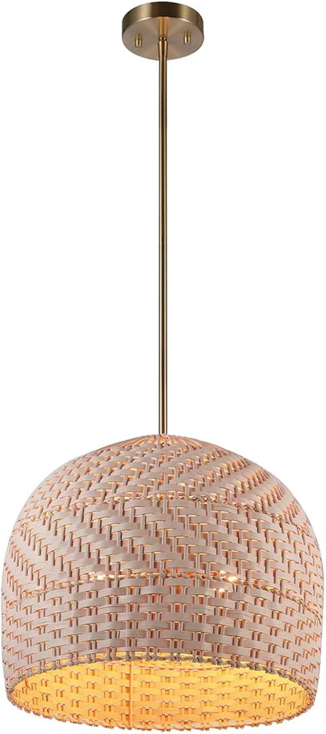 GLOBE Novogratz x Artessa 2-Light Matte Brass Convertible Chandelier with Cream Rattan and Bamboo Shade