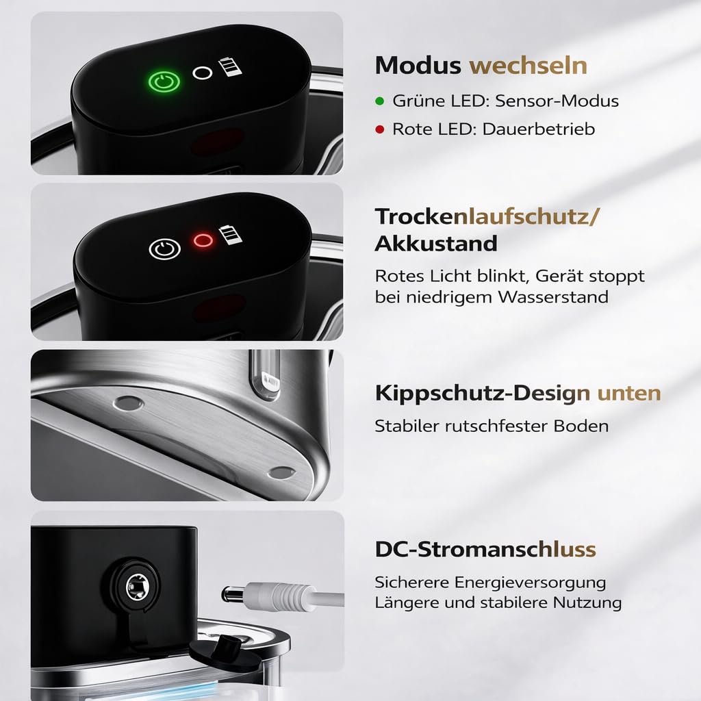 HOMELODY Fuente para gatos inalámbrica de acero inoxidable, 3,2 L, con batería, hasta 120 días, funcionamiento con sensor, silenciosa, con sistema de filtro de 5 compartimentos para gatos y perros