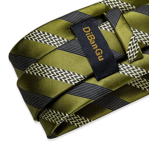 Image of DiBanGu Mens Striped Tie Silk Woven Necktie and Pocket Square Cufflinks Tie Clip Set Wedding Business Formal Gift Tie for Men