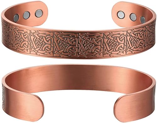 Miniatura 2 de Earth Therapy - Pulseras magnéticas de cobre estilo nórdico de bronce vikingo para hombres y mujeres, con imanes ultra fuertes - Ajustable
