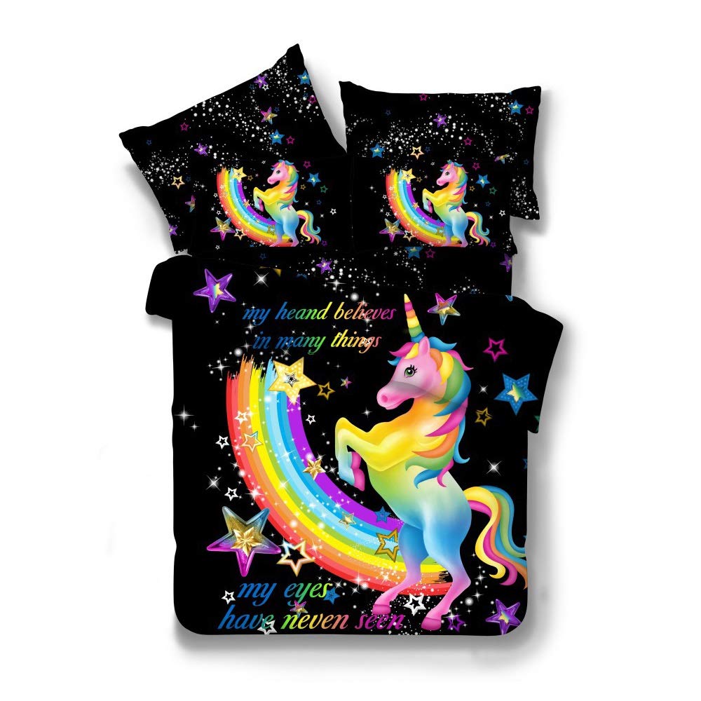 Colorfull Unicorn Bedding Set Fairytale Duvet Cover with Sparkling Stars Included 1Duvet Cover 1Pillowcase LZHCUICAN (Size : 180 * 210)
