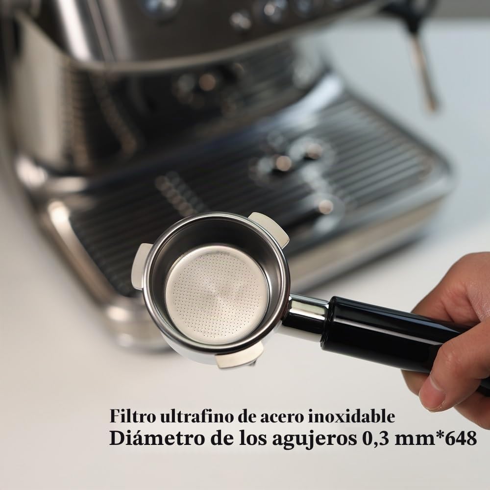 Portafiltro 54 mm doble caño para Sage/Breville Barista BES 870/878/880 cesta de filtro con madera ABS y portafiltros de acero inoxidable negro