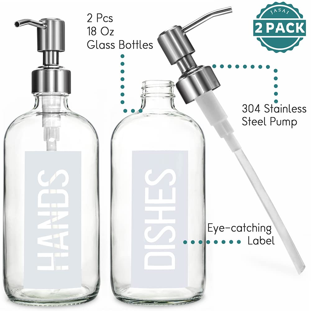 JASAI 2Pack 18OZ Glass Soap Dispenser with Rustproof 304 Stainless Steel Pump - Image 3