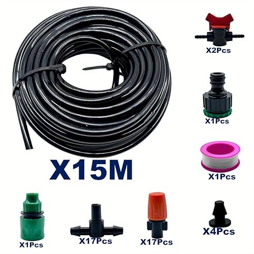 Miniatura 2 de Kits de riego por goteo (50 pies49.2 ft), sistema de riego de plantas de jardín con manguera de distribución y boquillas ajustables, kit de riego