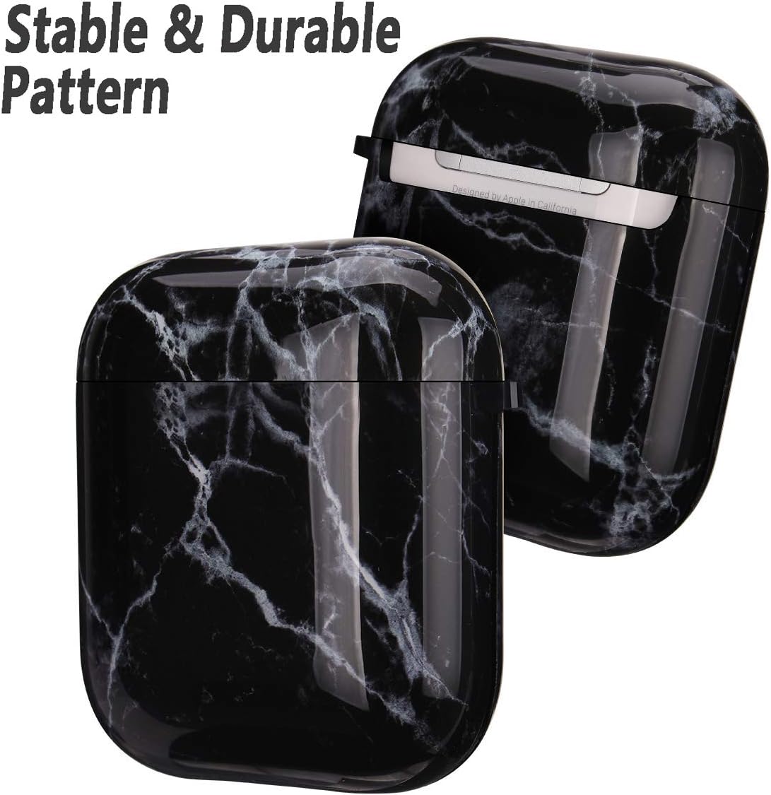 Airpod Case - LitoDream Marble Protective Hard Case Cover Portable & Shockproof Women Girls with Keychain for Apple Airpods 2/1 Charging Case (Black Marble)