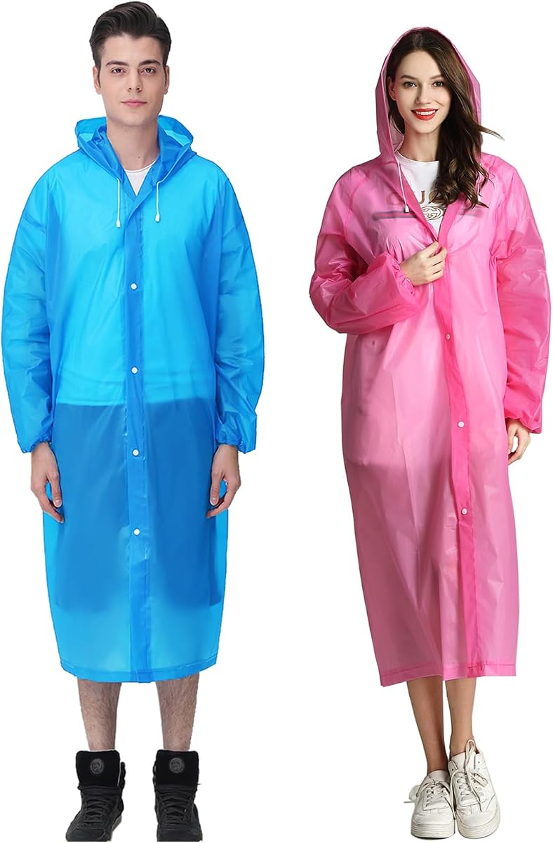 Raincoat, 2 Pack Rain Ponchos for Adults Travel Rain Jacket Packable Rain Coats for Women with Drawstring Hood