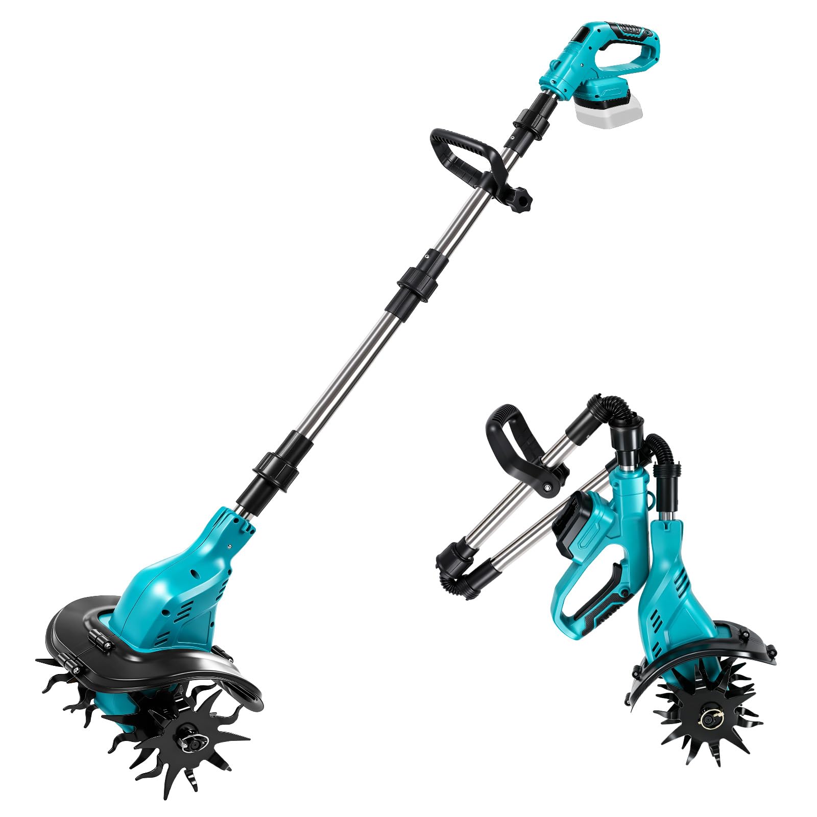 Akku-Bodenhacke Motorhacke für Makita 18V Akku, 16cm Bodenbearbeitungstiefe 23cm Bearbeitungsbreite, Gartenfräse mit 360 U/min Bürstenloser Motor, Elektro Motorhacke für Garten und Rasen (Ohne Akku)