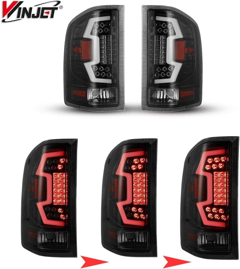 Winjet LED Sequential Tail Lights Fit for 2007-2014 Chevy Silverado, Chevy Silverado Pickup 1500 2500 3500, 2007-2014 GMC Sierra 1500 2500 3500 Taillights Assembly Tail Lamp Pair (Blac-Clear Lens)