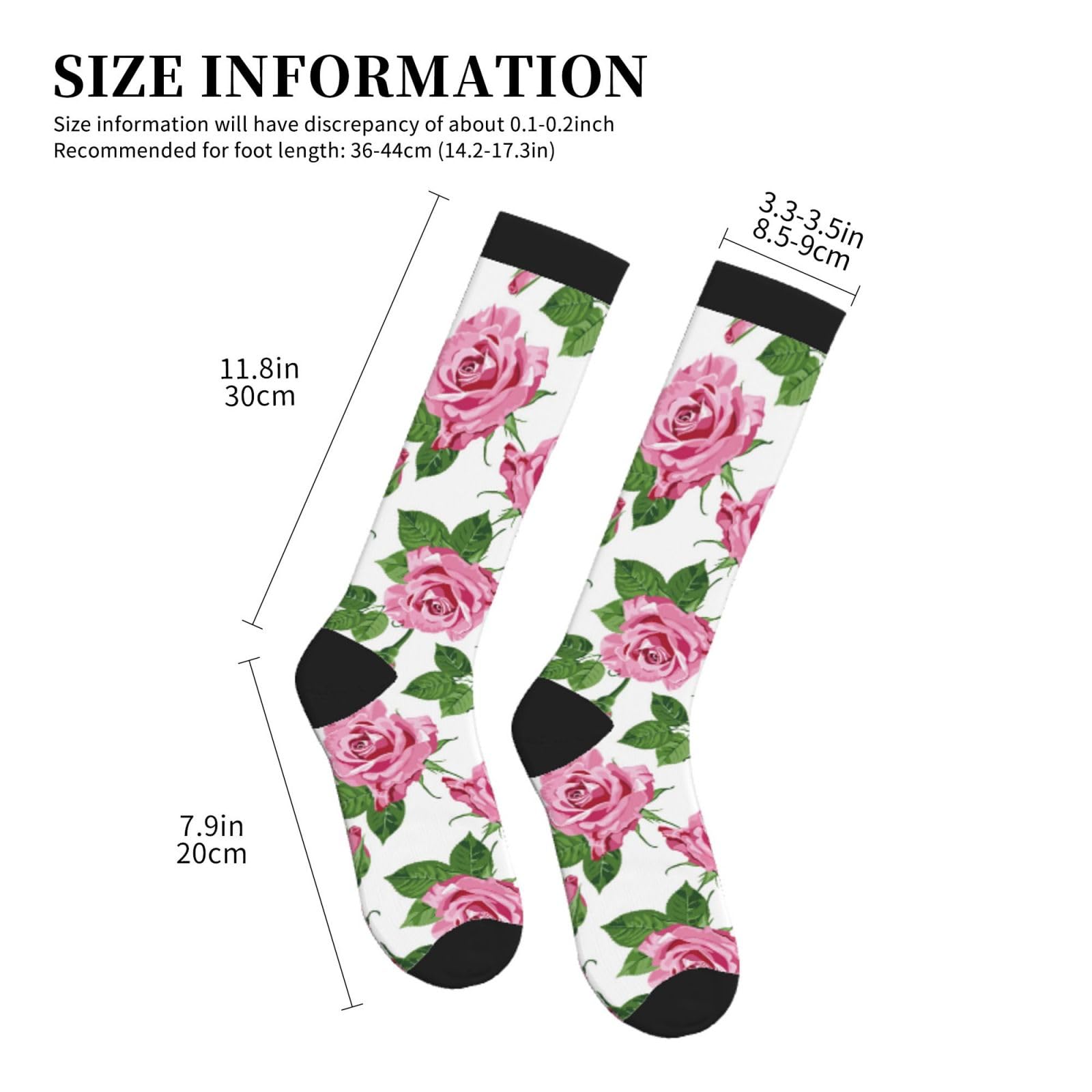 Compression Socks for Women Men - Green Pink Rose Flowers Knee High Compression Stockings for Women Men