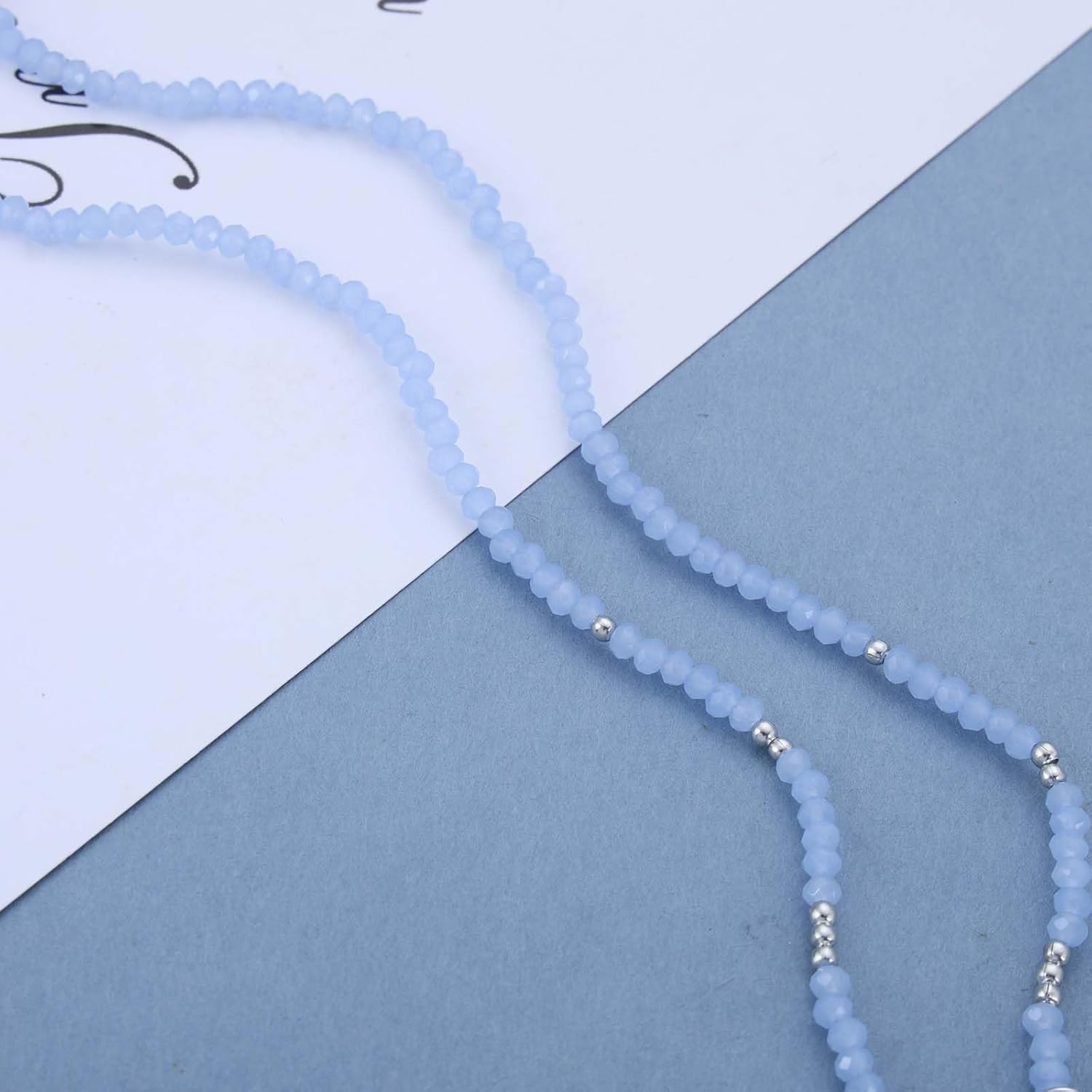 Boho Small Heart Pendent Necklace Blue Faceted Bead Necklace Heart Beads Necklace Bead Gemstone Choker Necklace Faux Sapphire Necklace Jewelry for Women - Image 5