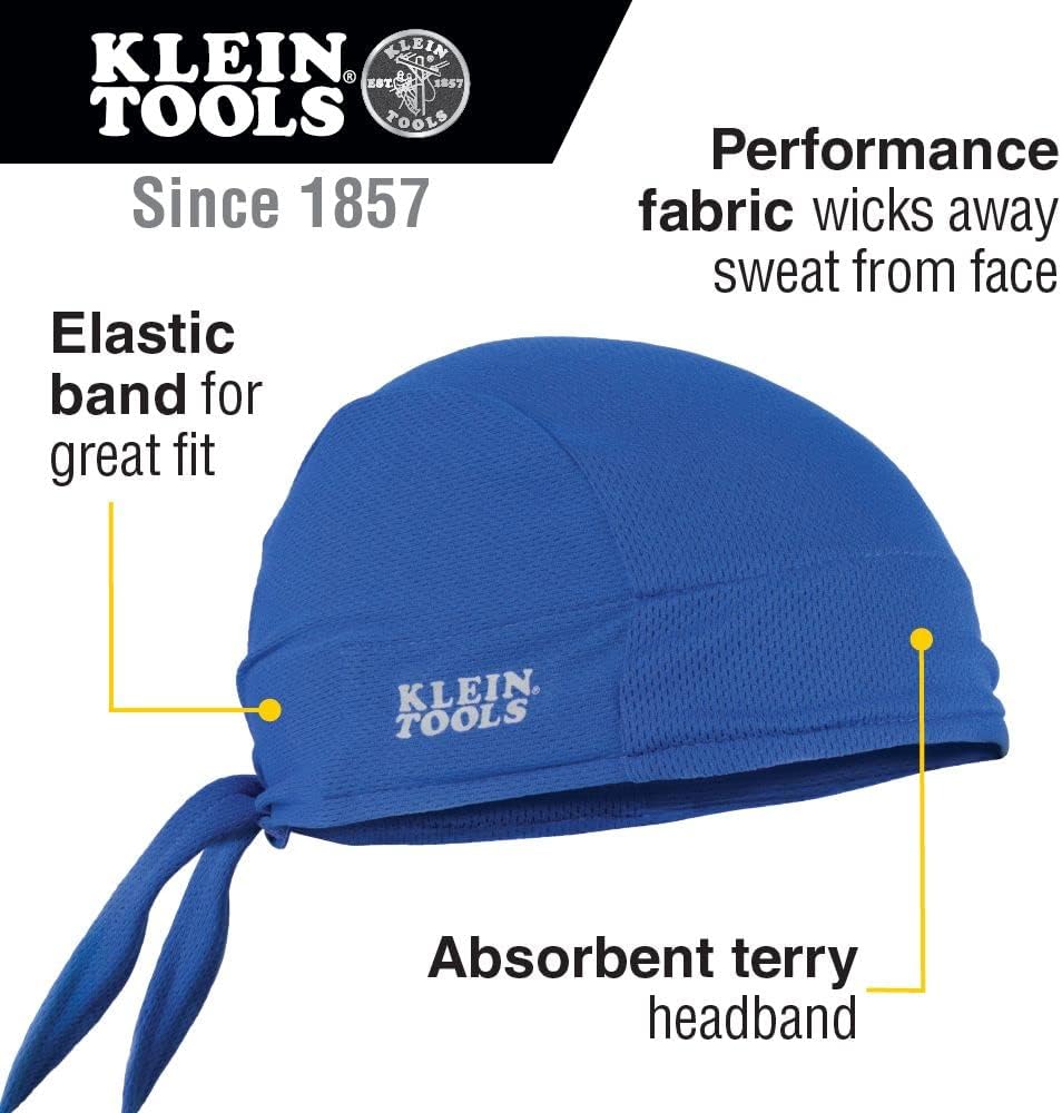 Klein Tools 60180 Cooling Do Rag, Adjustable Sweat Wicking Skull Cap can be Worn Under Helmet, 2-Pack - - 