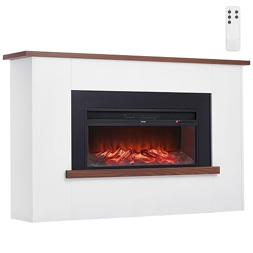 VEVOR 65.5 inch Freestanding Fireplaces, 1500W 5120BTU Fake Electric Fireplace Stove Heater with Mantel, Overheating Protection, Adjustable Flames,Timer, Remote, for Living Room,Bedroom