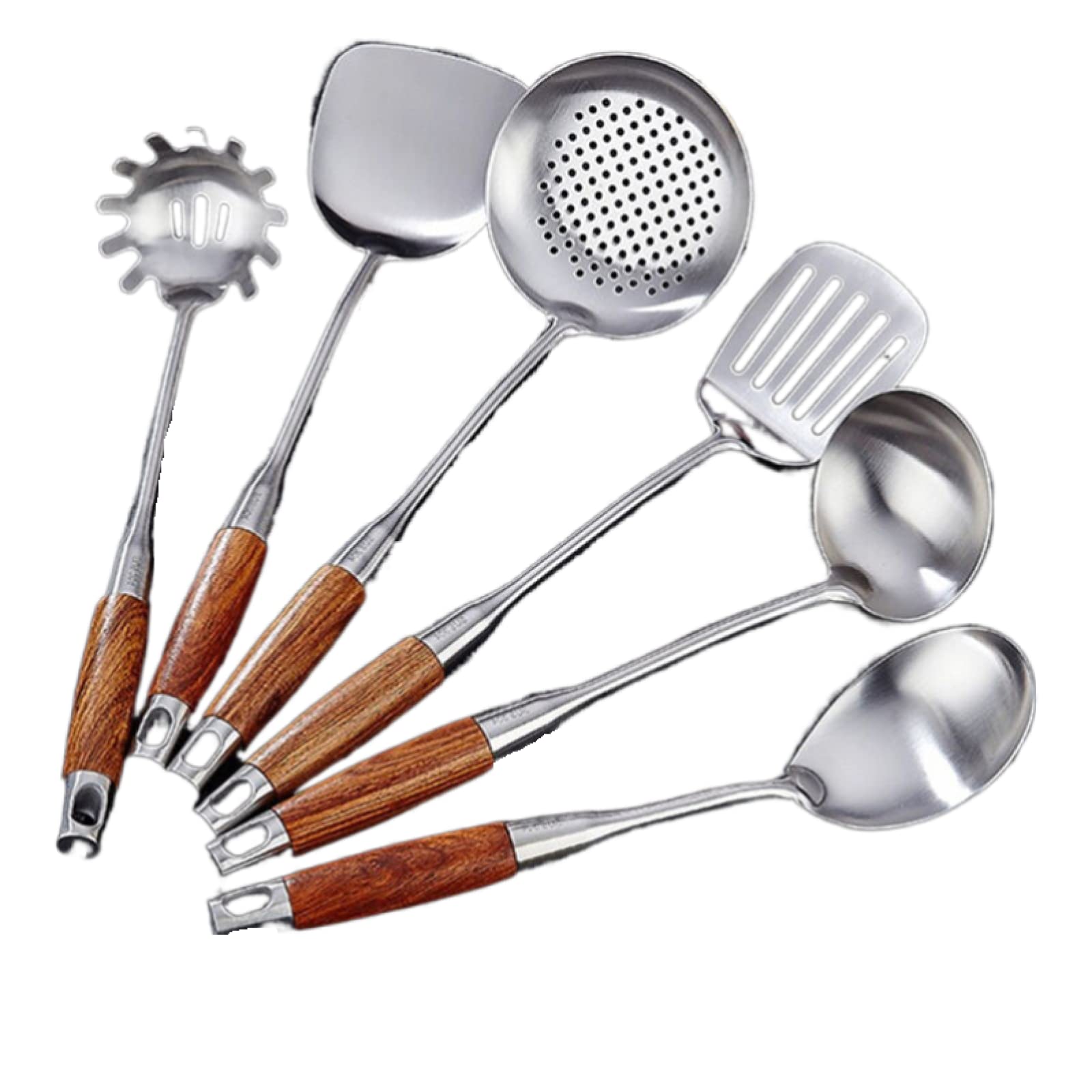 GTHTUHFD Cooking Spatulas And Spoons,Spoon Setcooking Utensils Set 304 Stainless Steel Wooden Handle Cooking Utensil Spatula Shovel Spoon Colander Kitchen Cookware