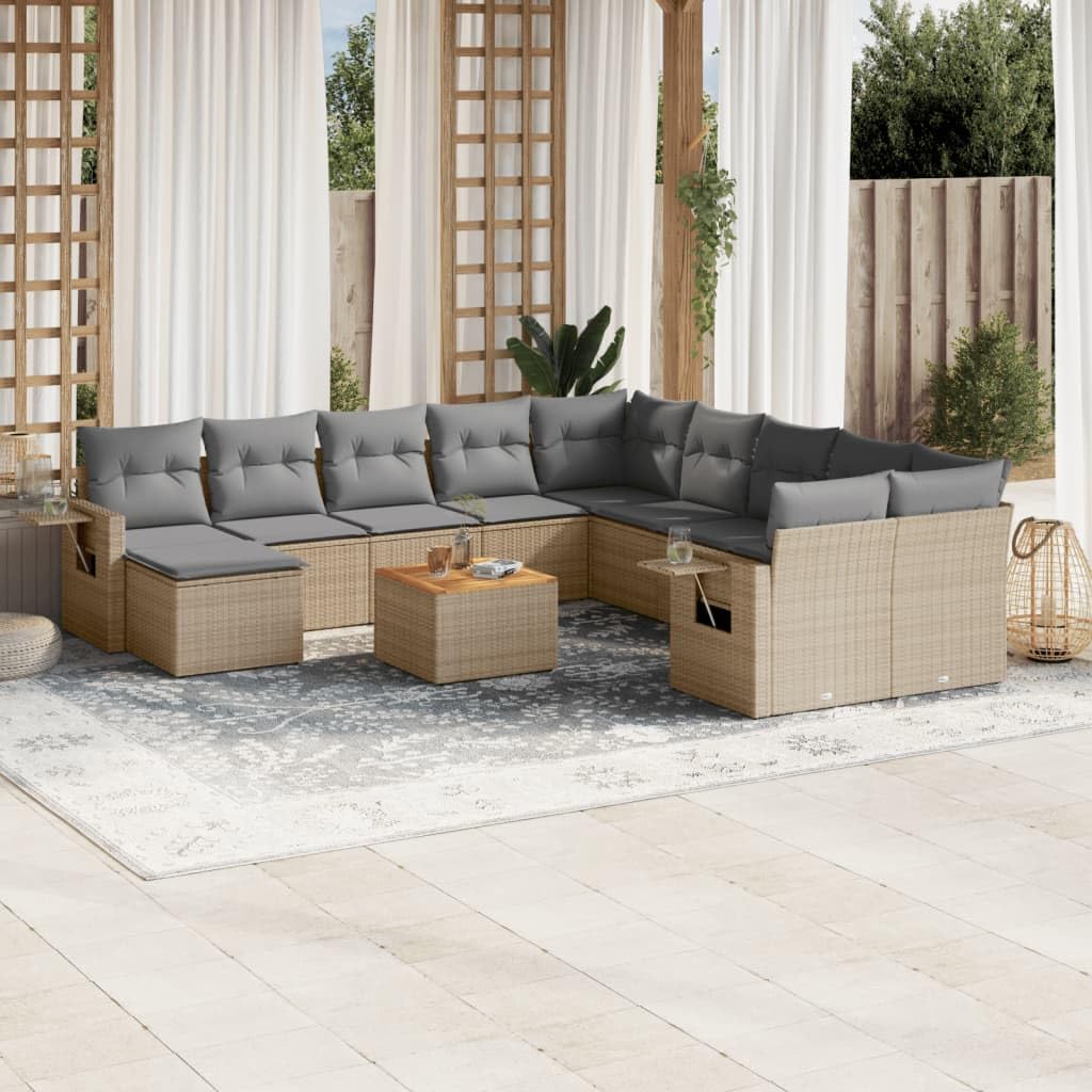 Juego de muebles de jardín con 12 piezas, resistente a la intemperie, sofá, mesa, sillón, taburete, cojín, cojín, apilable y plegable