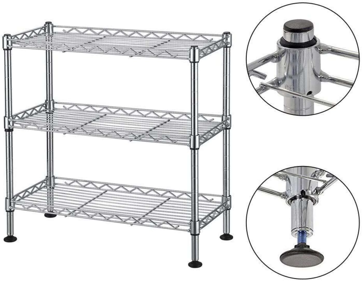 3 Tier Adjustable Storage Shelving Unit Metal Organizer Wire Rack Shelf 17.72" H