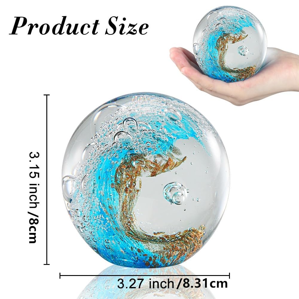 Eachave Glass Paperweight, Hand Blown Glass Figurines Ocean Wave Ball, Home Decor Collectible, Aquarium Decor - Image 3