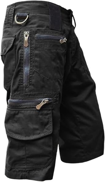 WSLCN Mens Cotton Cargo Shorts Durable Multi Pockets Half Pants for Walking, Running, Hiking & Camping